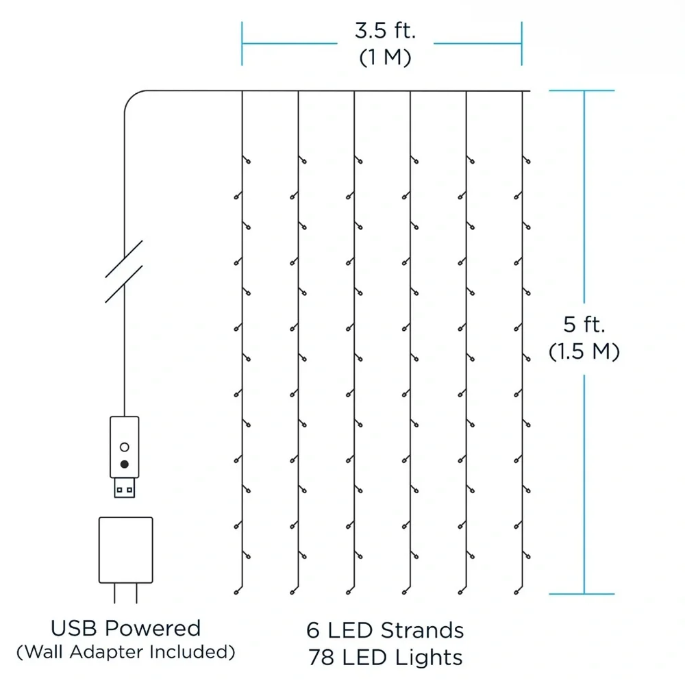 Merkury Innovations Warm White Music Reactive Curtain Lights & LED Light Strip